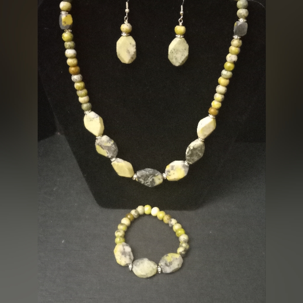 Jasper Multi Shaped Statement Necklace Bracelet &… - image 2